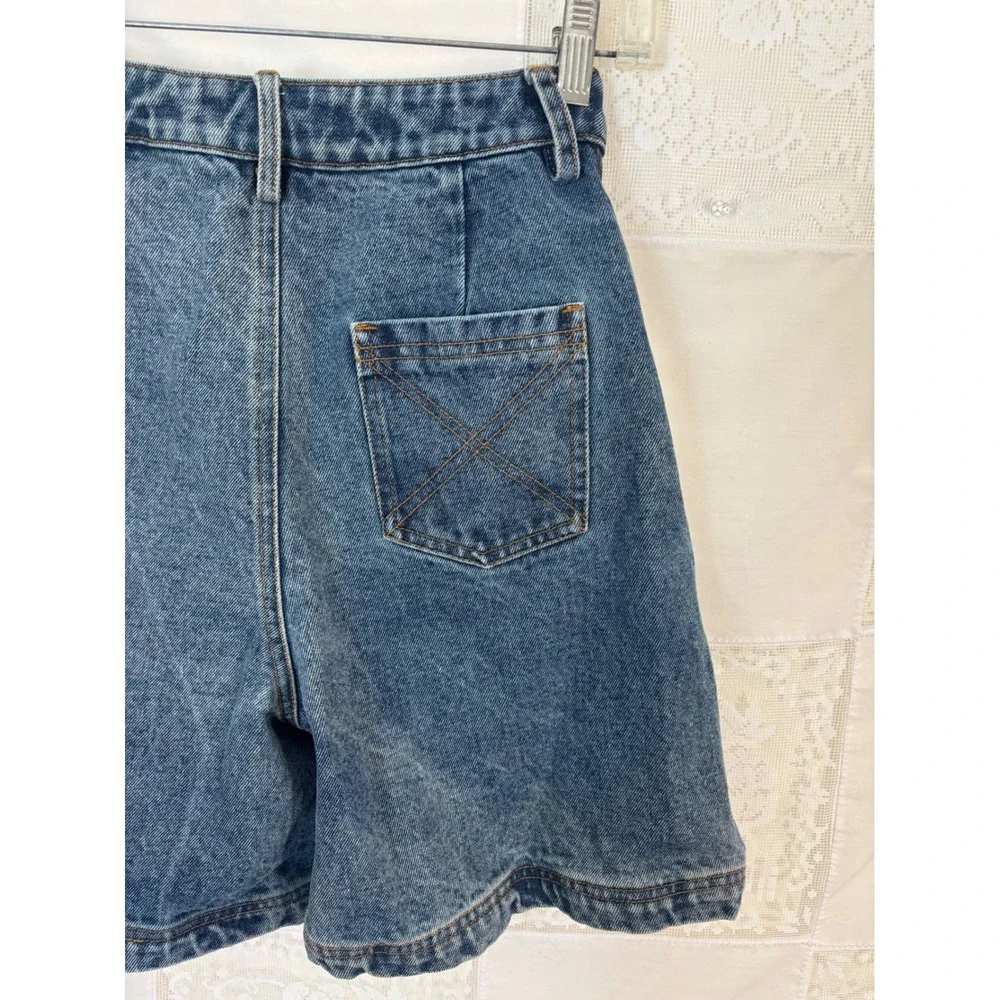 Blue Denim High Waist 90s Vibe Baggy Streetwear Shorts Size XXS